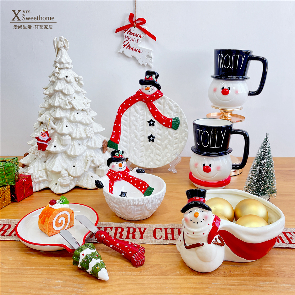 外单餐盘陶瓷圣诞釉下彩