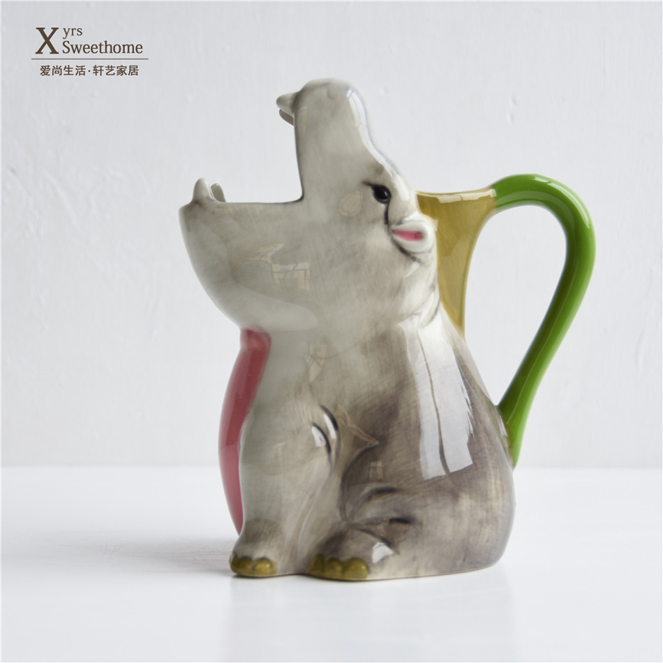 外贸陶瓷冷水壶 卡通动物造型花插 个性台面摆件 河马造型水壶