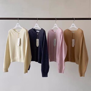 现~韩国东大门代购ERUME女2023早秋简约纯色百搭羊绒系扣针织开衫