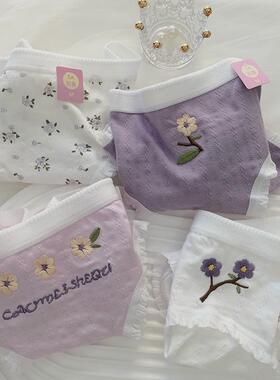 5A抗菌婴儿棉紫色碎花刺绣A类纯棉少女内裤学生中腰甜美三角短裤