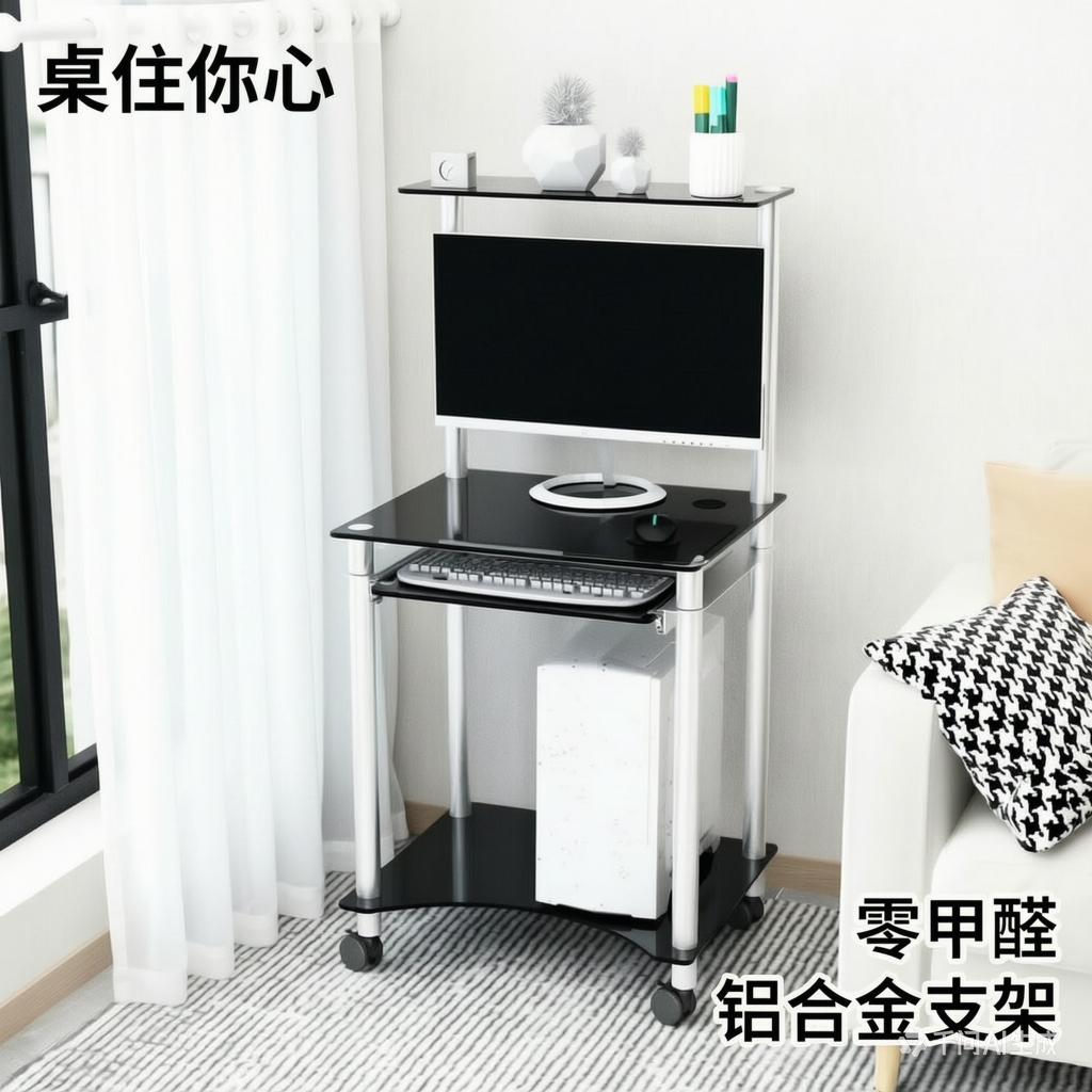 可移动爱美意玻璃电脑桌简约家用