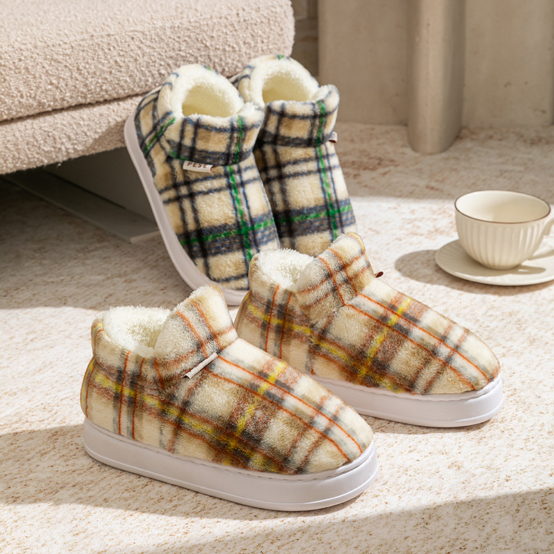 包跟厚毛绒棉拖鞋女秋冬季情侣加绒防滑居家舒适外穿保暖雪地靴