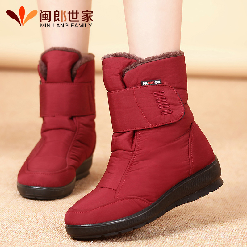 厂家直销新款雪地靴冬加厚保暖中老年女棉鞋中筒圆头加绒