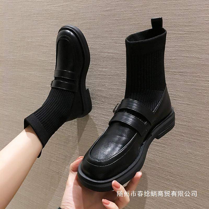 小短靴女瘦瘦袜子靴2025秋冬新款学生显瘦连袜马丁针织弹力袜筒