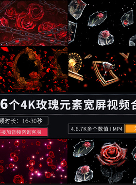 红色玫瑰婚礼情人节爱情LED大屏幕舞台背景演派对现场VJ视频素材