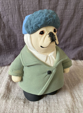 手作陶瓷法斗周边手办创意梵高公仔摆件原创可爱法国斗牛犬手工