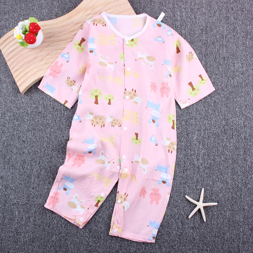 婴儿棉绸连体衣按扣封档小宝宝哈衣绵绸0-1岁婴儿服夏天外穿爬服