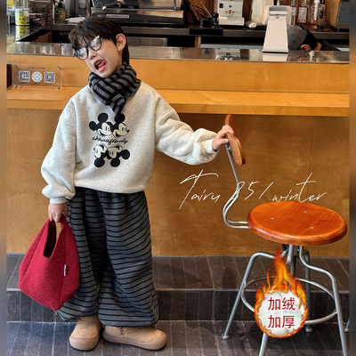 男童加绒套装冬季2025新款卡通洋气儿童加厚保暖羊羔绒卫衣两件套