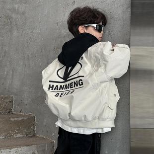 男童春秋外套2025新款 男孩宽松连帽冲锋衣潮 儿童时髦炸街痞帅秋季