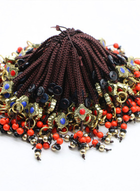 复古典藏国风艺术黄铜摆件古法手工匠作五帝钱吉祥结桃花结绳配件