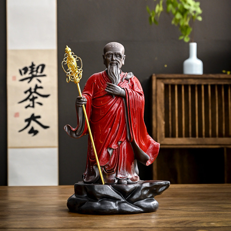 新房家居风茶几桌商务轻奢玄关艺术摆件禅意陶瓷人物装饰佛像茶道