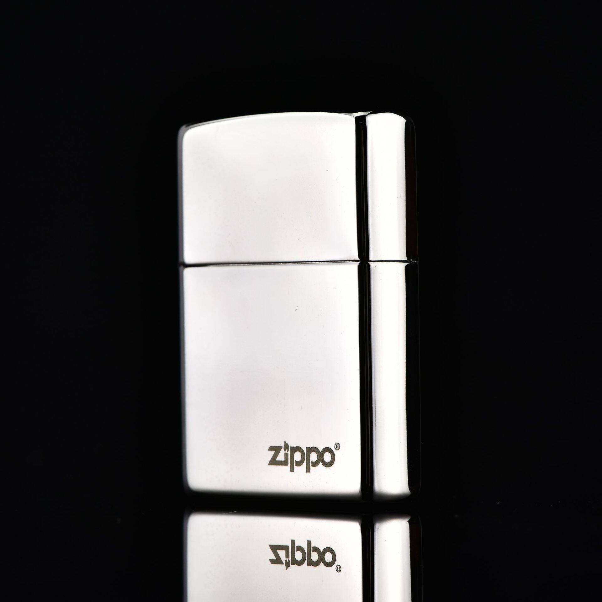 zippo煤油打火机官正品美国芝宝白冰标志镀铬银色镜面光板标志礼
