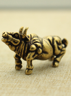 纯黄铜复古法手工匠作旧典藏国风艺术摆件生肖吼牛文玩茶宠手把件