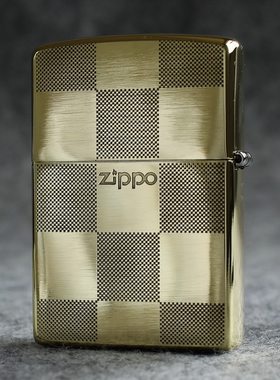 zippo煤油打火机官正品美国芝宝黄铜金色双面蚀刻 梦幻抽象方格子