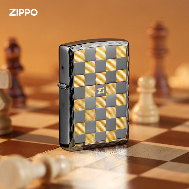 zippo煤油打火机官正品美国芝宝经典轻奢商务格子黑冰简约几何礼