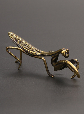 铜螳螂小摆件茶宠实心昆虫仿古