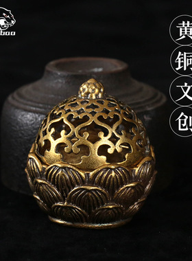 纯黄铜复古法手工匠作旧典藏国风艺术摆件大小号莲花香炉插座禅意