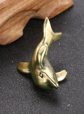 纯黄铜复古法手工匠作旧典藏国风艺术摆件可爱小海豚模型文玩茶宠