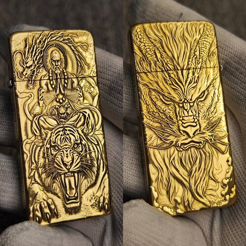 zorro佐罗正品砂轮煤油打火机黄铜壳二代窄款超薄浮雕降龙伏虎佛