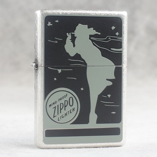 zippo煤油打火机官正品美国芝宝韩1937复刻平头古银风中女郎蓝色