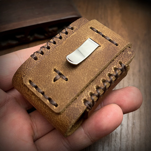 小钢夹常规煤油打火机通用版纯手工总是商务头层牛皮套疯马皮复古