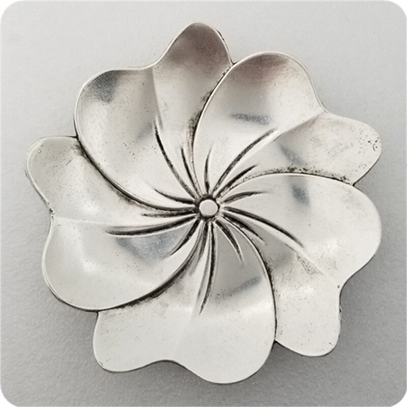 纯手工匠复古法作旧合金复刻道具仿古工艺品摆件镀银荷花盘子礼品