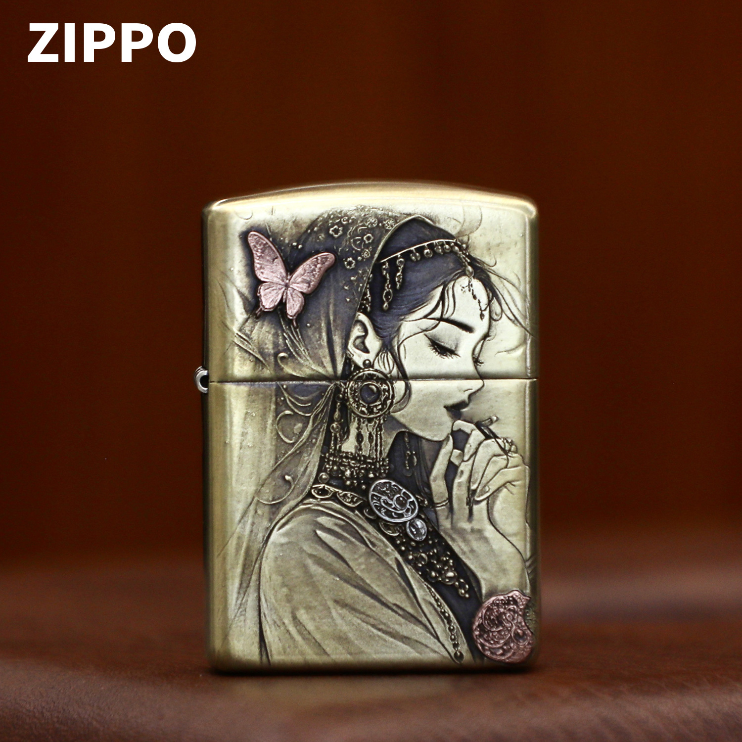 zippo煤油打火机官正品美国芝宝盔甲复古铜梦回楼兰西域美女礼物