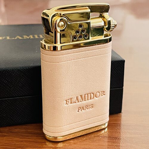 法国品牌FLAMIDOR欧式手工贴皮复古超薄经典602弹盖式煤油打火机