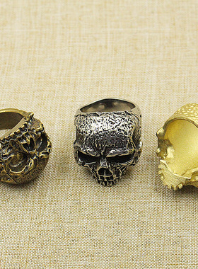 纯铜欧美个性复古生化霸气重骷髅男士黄铜戒指 首饰配饰流行饰品