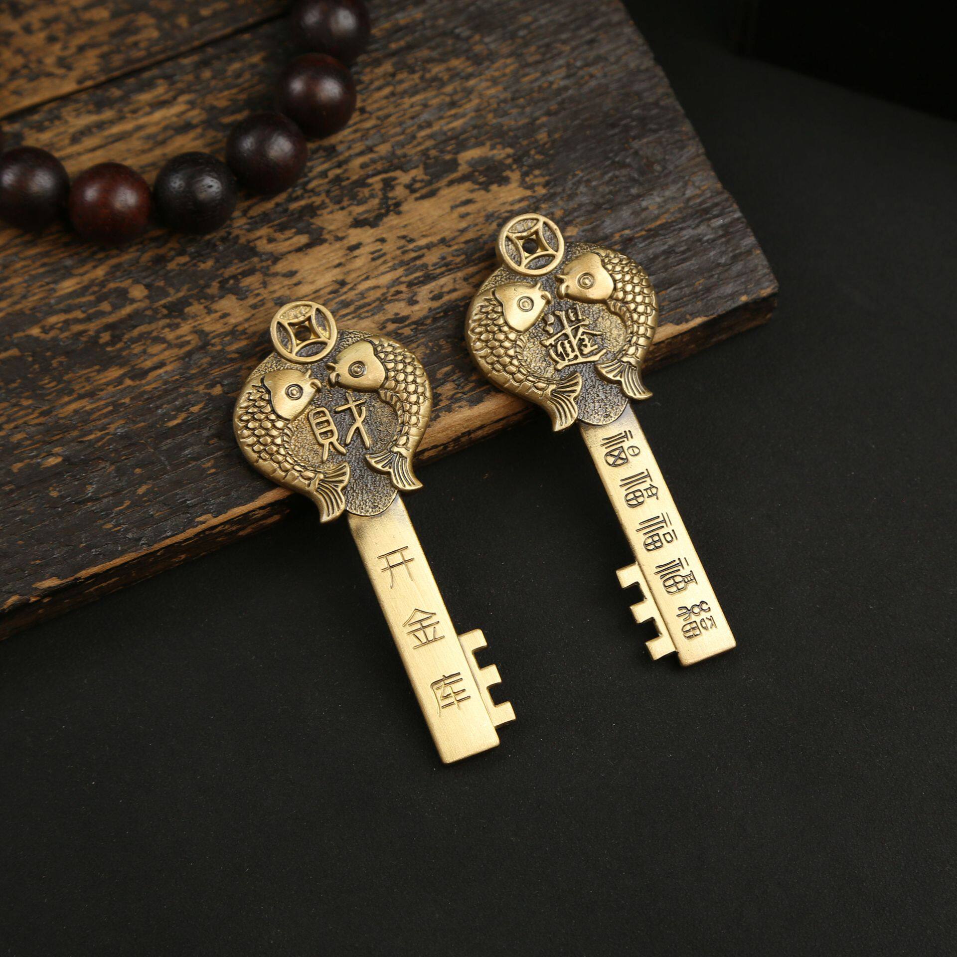 纯黄铜复古法手工匠作旧典藏艺术开金库钥匙手把件工艺品摆件礼品
