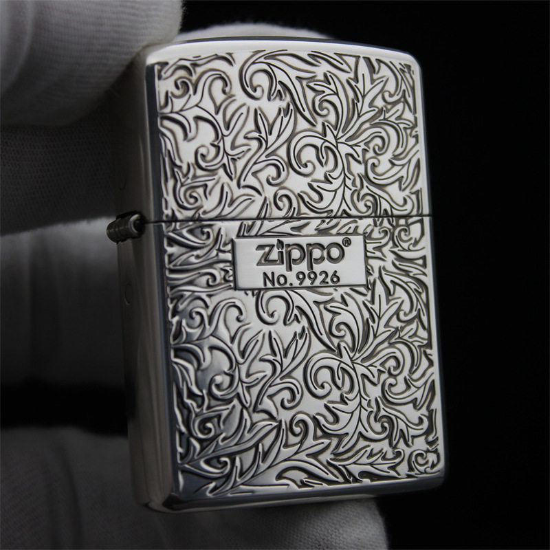 官正品ZIPPO芝宝美国原版防风砂轮煤油打火机银色盔甲唐草限量标