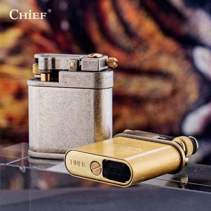 chief首领正品煤油打火机砂轮防风超薄复古机械感密封小墩子礼品