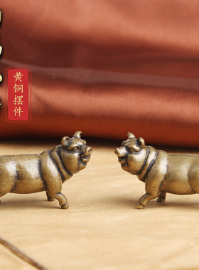 复古典藏国风艺术黄铜摆件古法手工匠作小胖福猪成对猪茶宠手把件