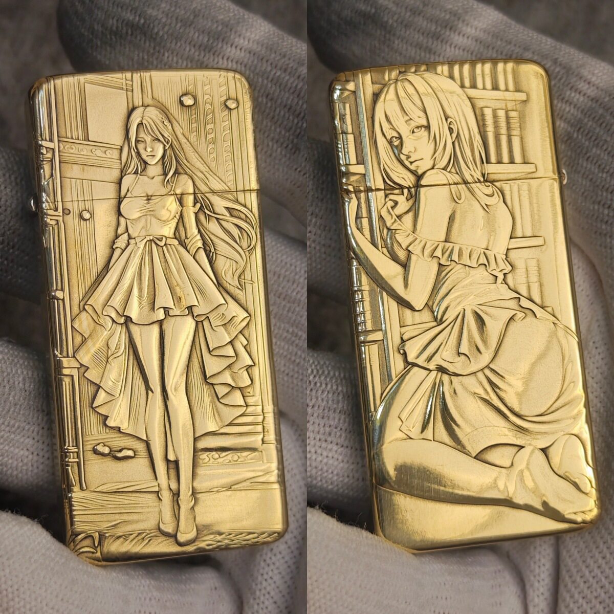 zorro佐罗正品砂轮煤油打火机黄铜壳二代窄款超薄浮雕美女蓬蓬裙