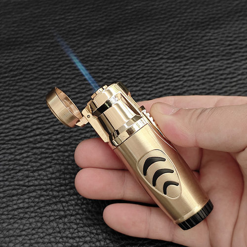 新款彩色变形圆柱大火力雪茄艾炙防风打火机直冲充气户外烧烤艾柱
