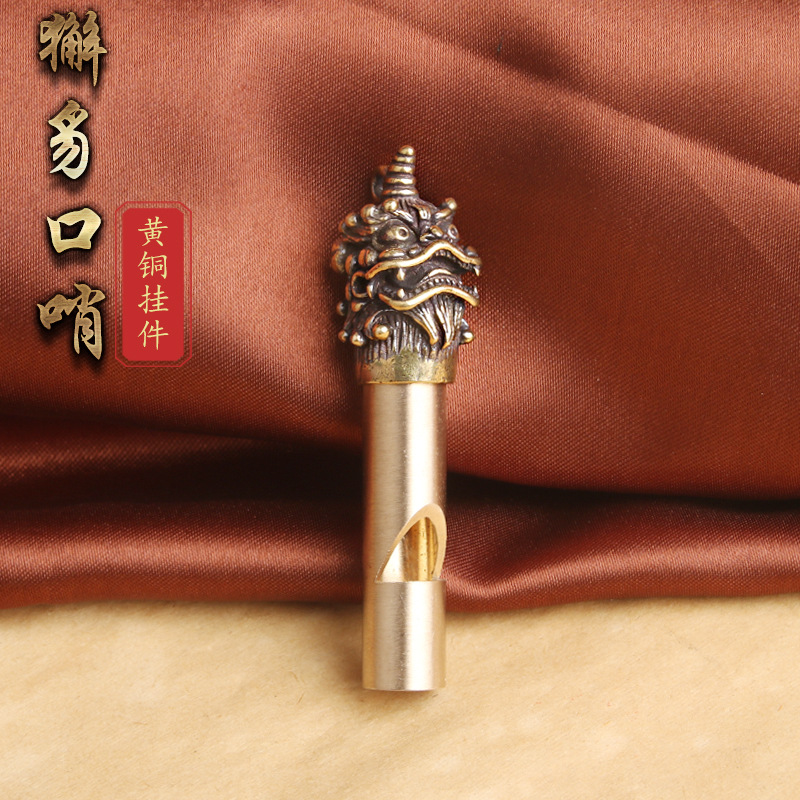 复古典藏国风艺术黄铜摆件古法手工匠作獬豸口哨钥匙挂件神兽吊坠
