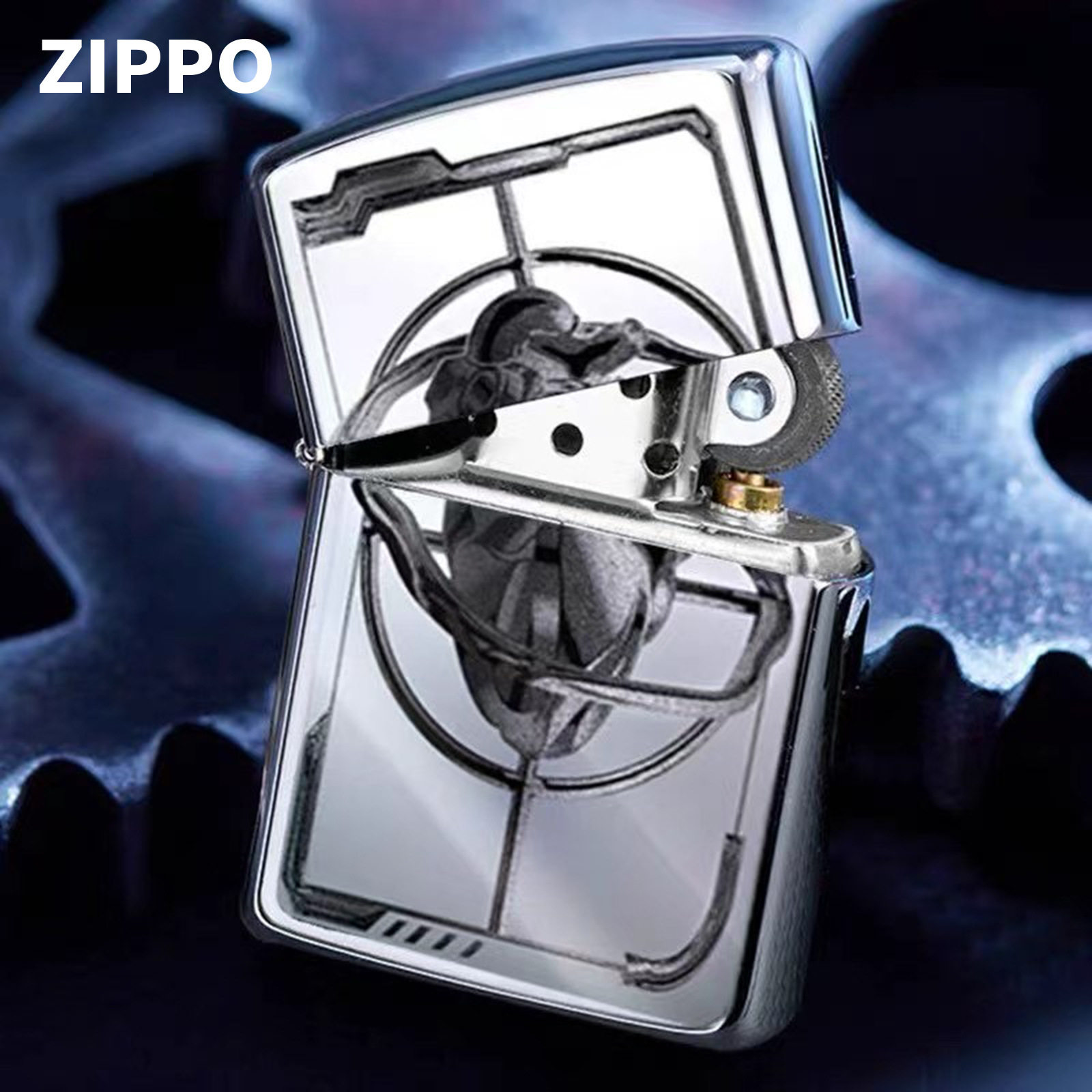 zippo煤油打火机官正品美国芝宝银色经典图腾机械感心脏朋克风礼