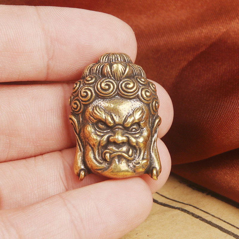 纯黄铜复古法手工匠作旧典藏艺术不动明王面首本命守护神佛头吊坠
