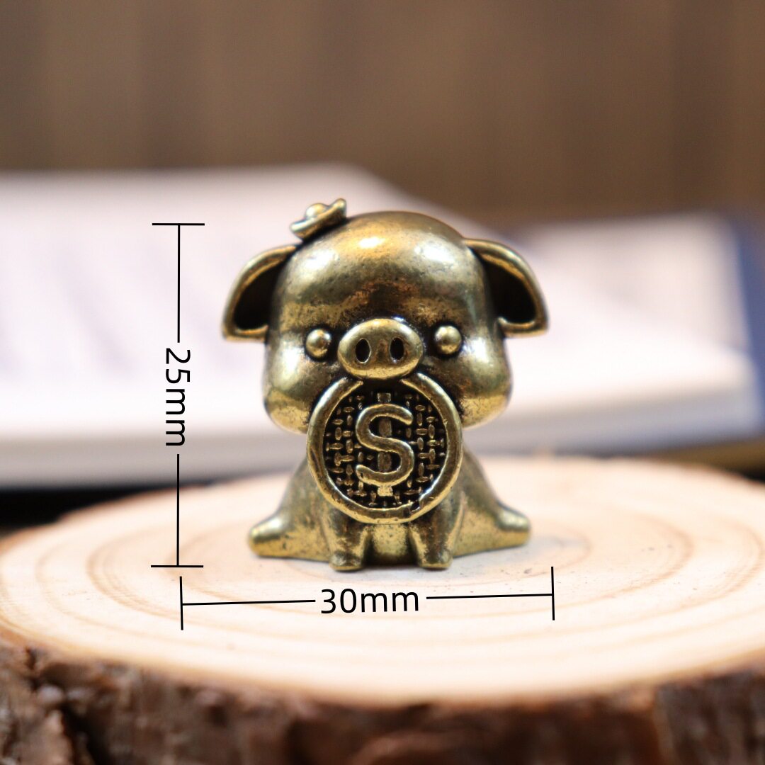 纯黄铜复古法手工匠作旧典藏艺术咬钱币小猪招财进宝摆件茶宠文玩