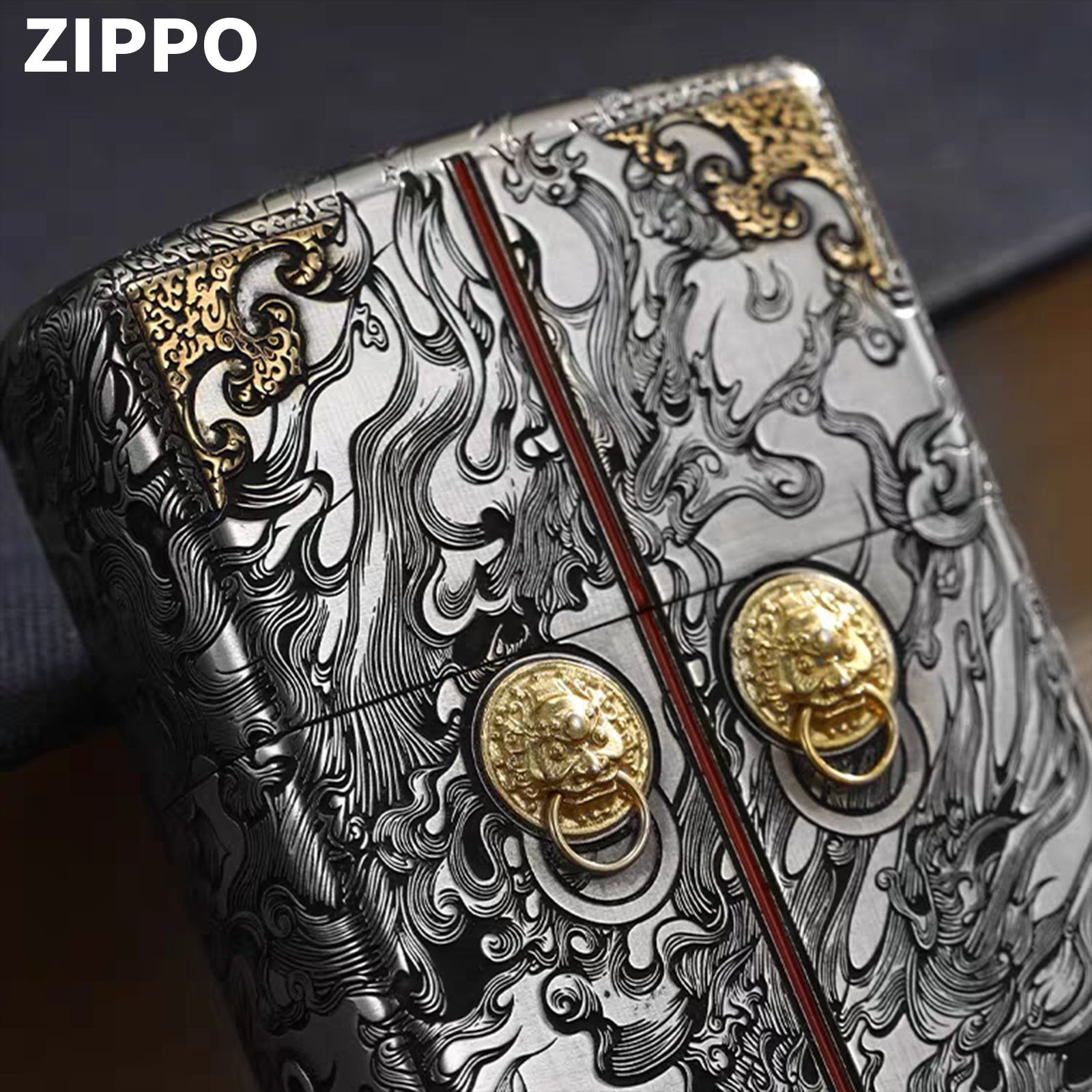 zippo煤油打火机防风砂轮官正品芝宝美国原版大门神错金色银鸿运
