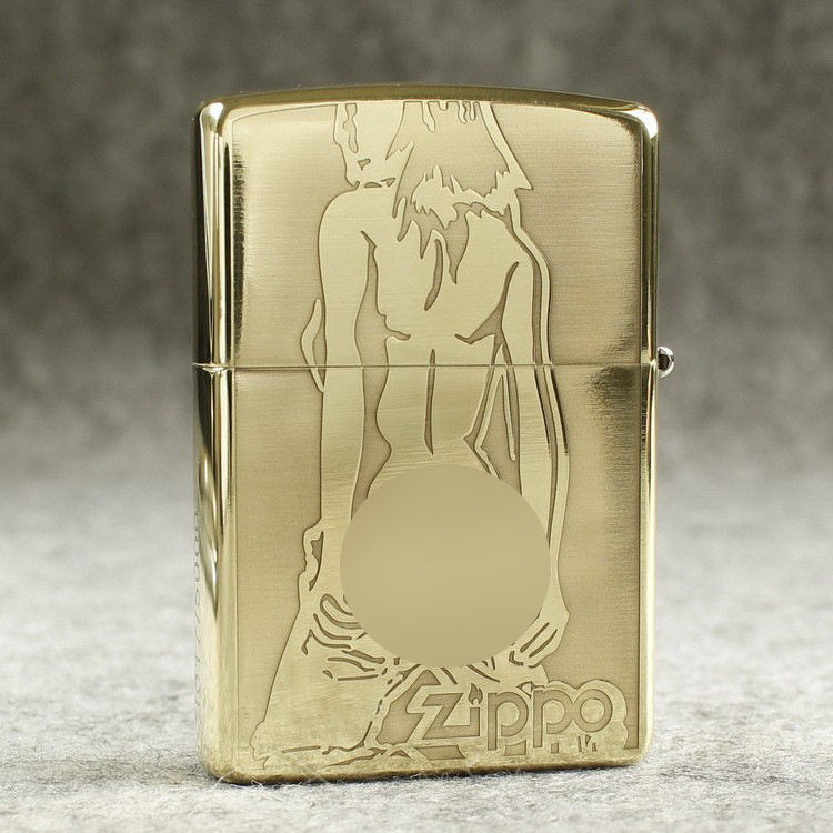 zippo煤油打火机官正品美国芝宝黄铜金色三面蚀刻性感美女身材礼