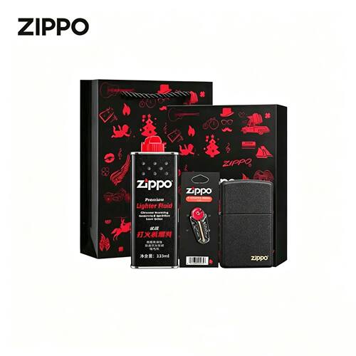 zippo煤油打火机官正品美国芝宝黑礼盒耗材套装礼物磨砂黑裂漆标