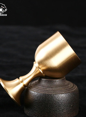 纯黄铜复古法手工匠作旧典藏国风艺术摆件红酒大酒杯高脚酒具礼品