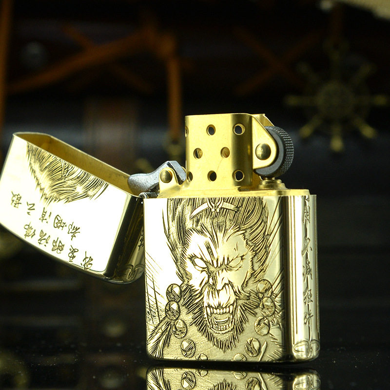 zorro佐罗正品纯铜砂轮防风煤油打火机定制雕悟空佛魔猴一念之间