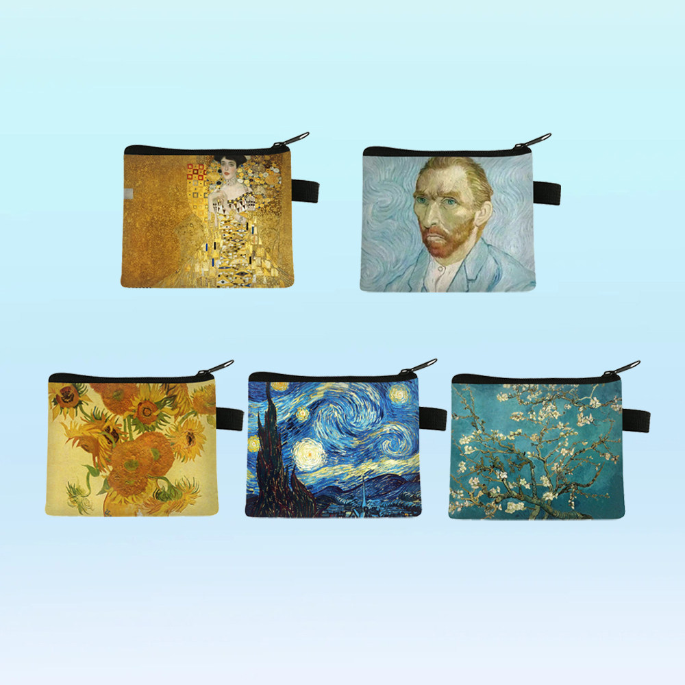 世界名画小学生零钱包梵高的星空向日葵油画儿童散钱包银行卡收纳