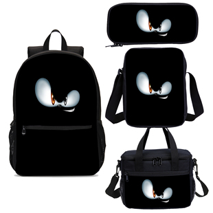 刺猬索尼克学生书包黑色斜挎包音速小子便当包饭盒男孩女孩铅笔袋
