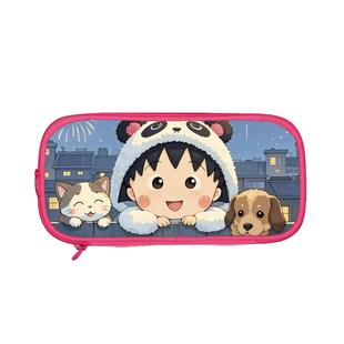 樱桃小丸子卡通女生文具盒双层大容量可爱的粉红色铅笔盒学生笔袋