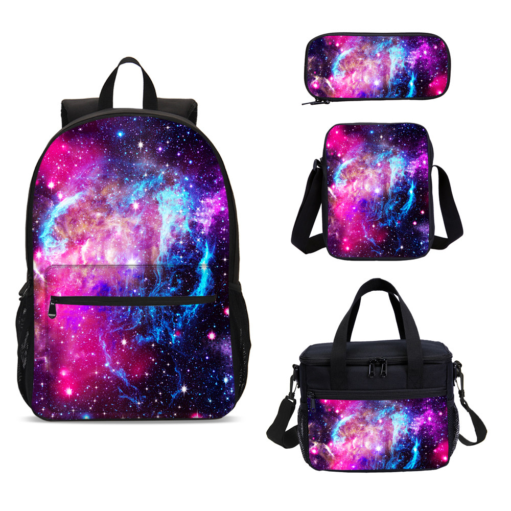 紫色星空学生户外校园书包午餐包
