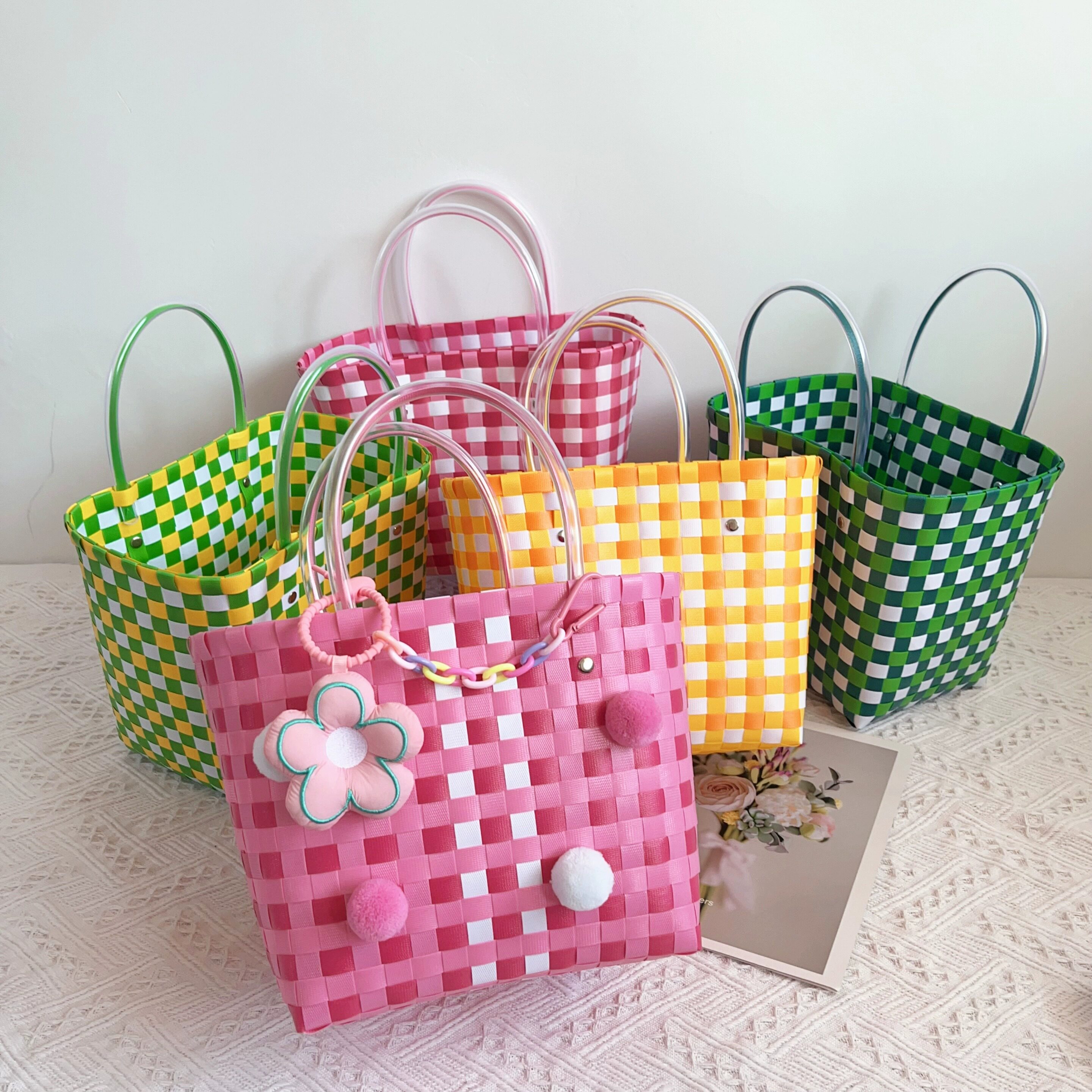 新款打包带编织包手工编织菜篮子包伴手礼篮子彩色中秋节礼品篮子
