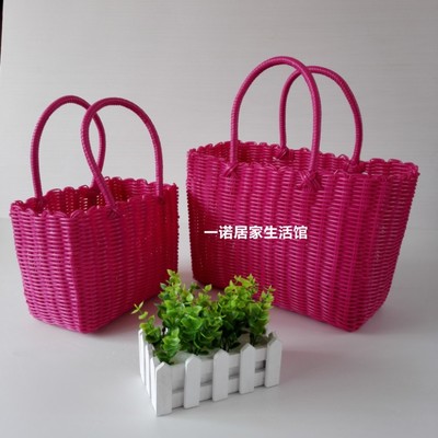 外贸编织塑料手提蓝买菜篮子提篮宠物篮玩具收纳沐浴洗浴洗澡篮